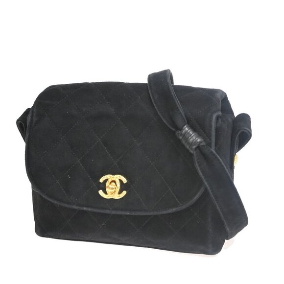 CHANEL CC Logo Mini Matelasse Shoulder Bag Suede Leather Black Gold 691RL199 - Picture 1 of 16